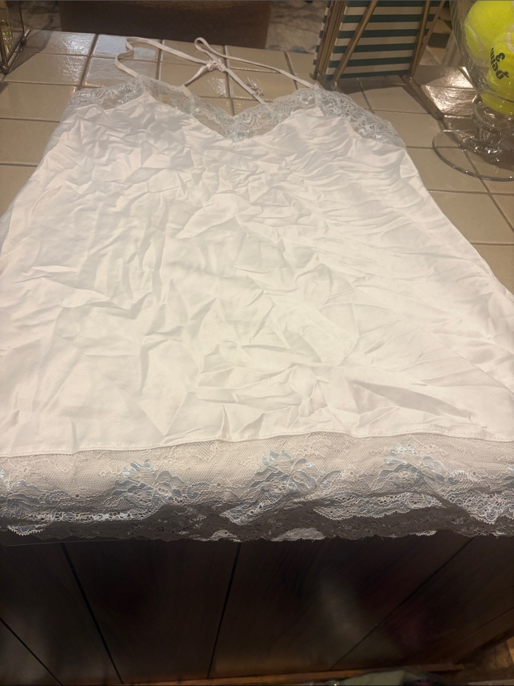 In bloom size medium Lace-Trim Satin Slip Dress - White